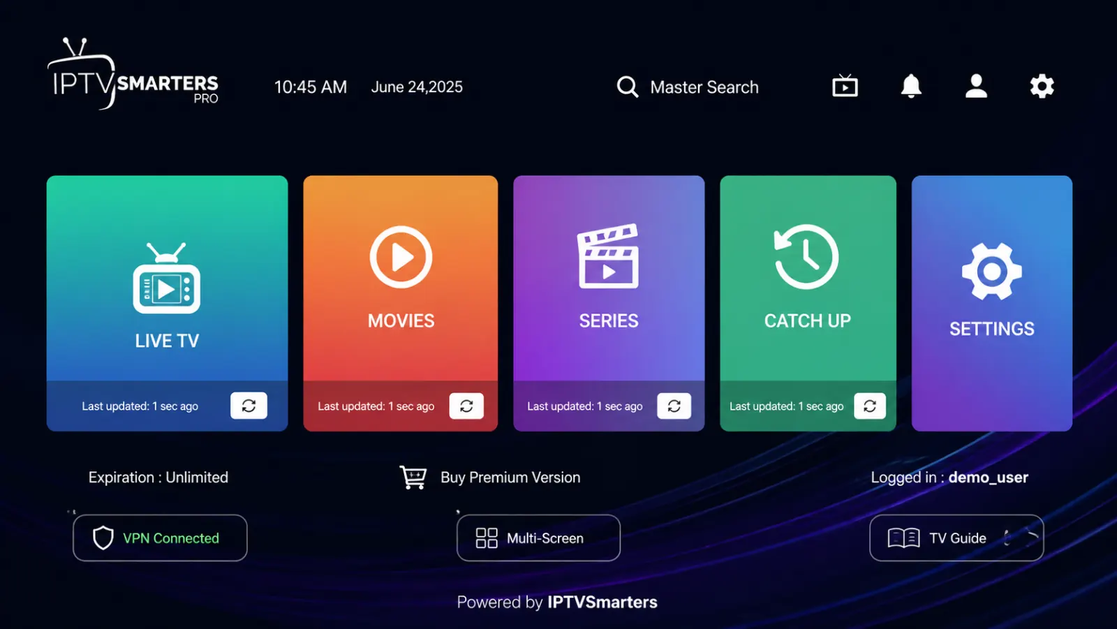 IPTV Smarters Pro app-gränssnitt på Android-mobil